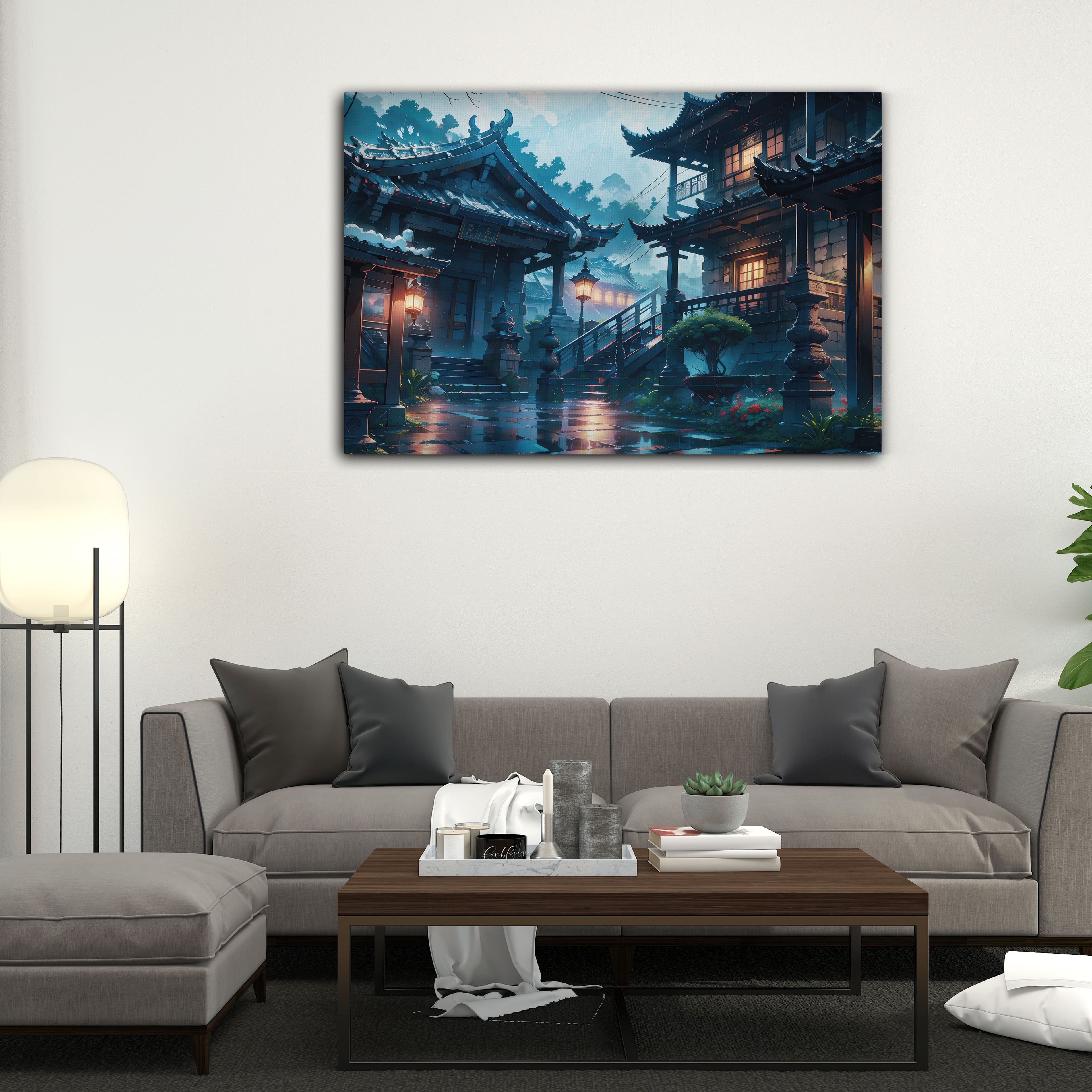 Japon Evi Dijital Sanat Kanvas Tablo